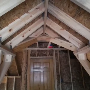 Timber-frame entrance framing during construction in Elverson, PA