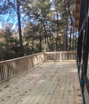 An Amish-built pressure-treated wood deck in Paoli, PA
