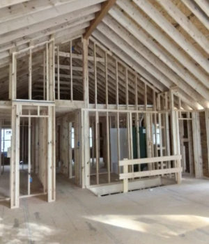 New home roof framing construction in progress in Compass, PA