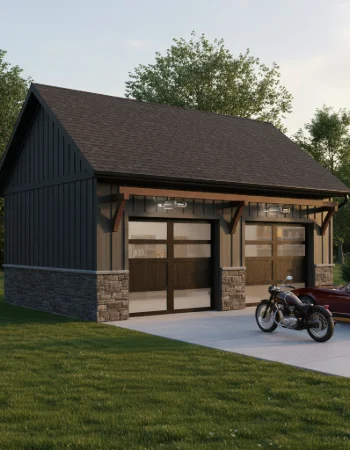 A clean, new two-car garage interior with organized tools