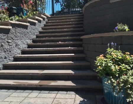 A walkway in between retaining walls in Chester County, PA